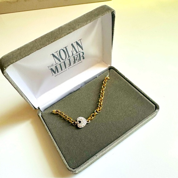 NIB VTG Nolan Miller Glamour Collection Gold Bracelet with Crystal Heart - Picture 2 of 5